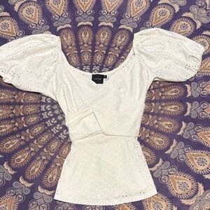 Elegant Cream Eyelet Puff Sleeve Top